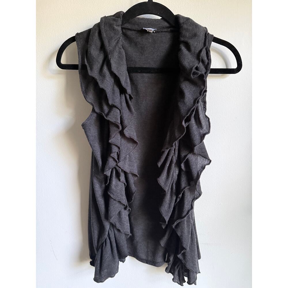 Y2K Ruffle Front Knit Vest Top Indie Sleaze Layering Piece Gray Size Small